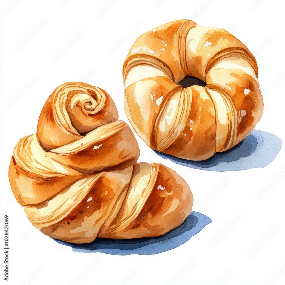 Two freshly baked croissants on a white isolated background. Two freshly baked croissants on a white isolated background.