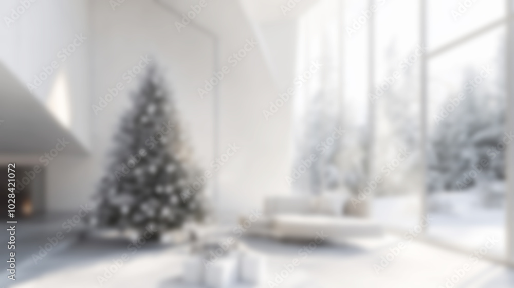 Fototapeta premium A modern minimalist Christmas tree enhances a cozy living space in winter's soft light
