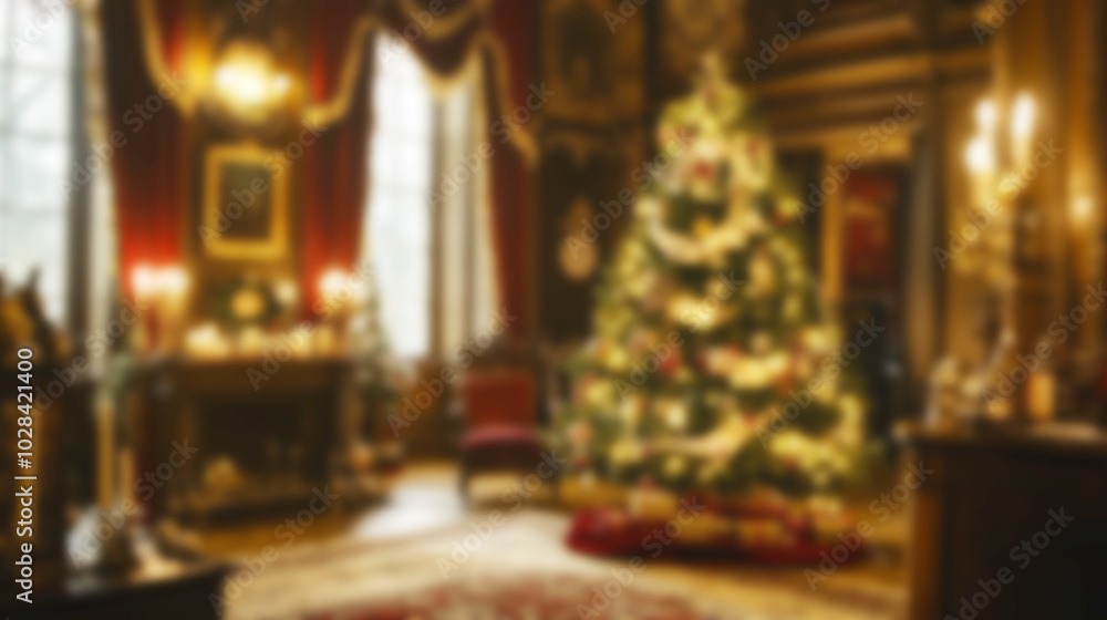 Elegant Victorian-style Christmas tree in a beautifully decorated room with a blurred background Elegant Victorian-style Christmas tree in a beautifully decorated room with a blurred background