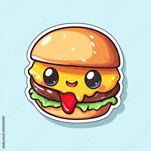 Cartoon Hamburger with Smiling Face and Sticking Out Tongue photo