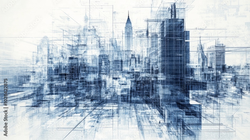 Abstract cityscape with lines and grids, a futuristic urban scene. Abstract cityscape with lines and grids, a futuristic urban scene.