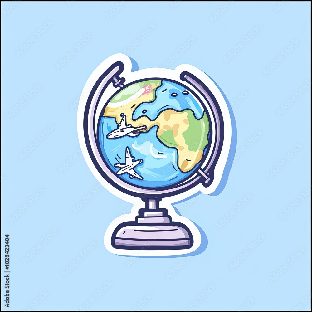 A Cartoon Globe with Two Airplanes Flying Around It A Cartoon Globe with Two Airplanes Flying Around It