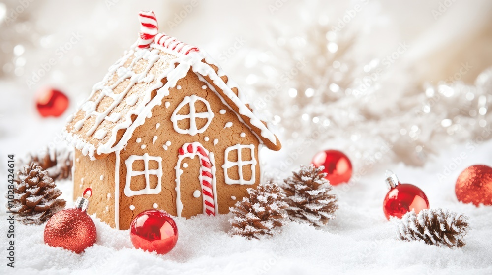 Festive Gingerbread House with Decorative Elements Festive Gingerbread House with Decorative Elements