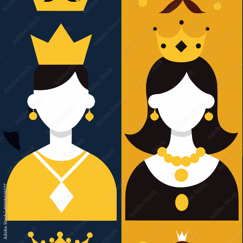 Naklejka premium Crown, Diamond, Tiara, Rhinestone - Royal Queen & King Gold Accessories