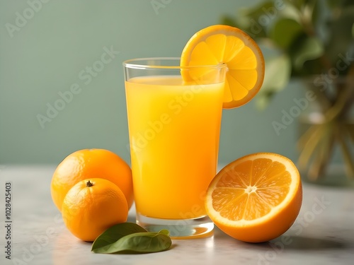 orange juice and oranges Slices . Fresh Orange Juice 