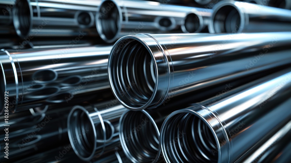 Close-up of Shiny Metal Pipes in a Stack Close-up of Shiny Metal Pipes in a Stack