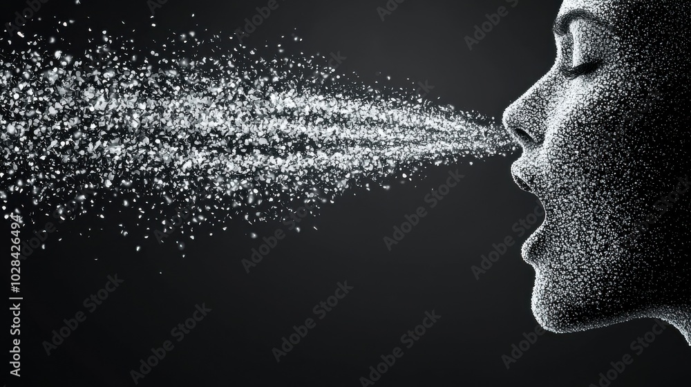 Flowing Words to Action: A stream of words flowing out of a person, gradually transforming into physical objects like hands and tools that create actions in the world Flowing Words to Action: A stream of words flowing out of a person, gradually transforming into physical objects like hands and tools that create actions in the world