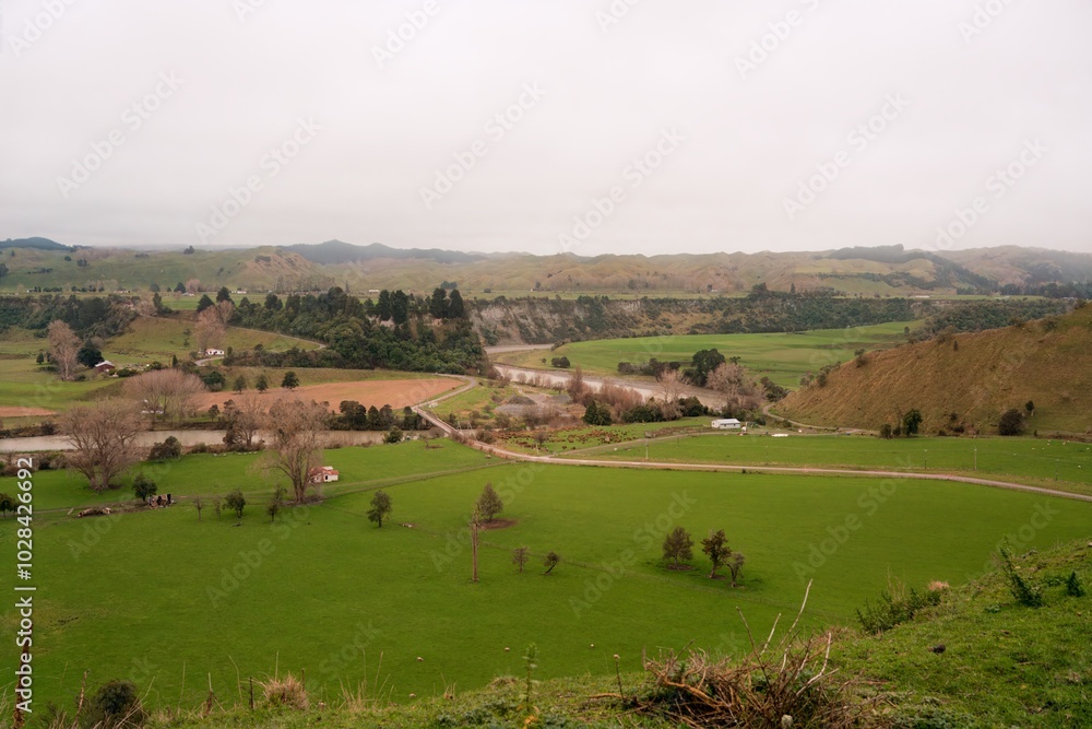 Rural Landscape with Rangitikei River - Scenic New Zealand Countryside Rural Landscape with Rangitikei River - Scenic New Zealand Countryside