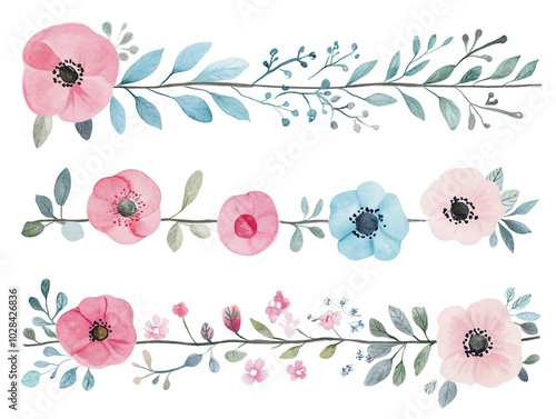Fototapeta Naklejka Na Ścianę i Meble -  Beautiful Floral Watercolor Design for Home Decor and Invitations