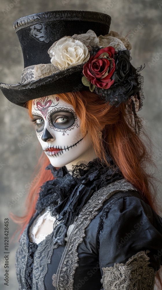A person dressed in elaborate attire and adorned with intricate face paint celebrates Day of the Dead, showcasing cultural traditions and honoring loved ones A person dressed in elaborate attire and adorned with intricate face paint celebrates Day of the Dead, showcasing cultural traditions and honoring loved ones