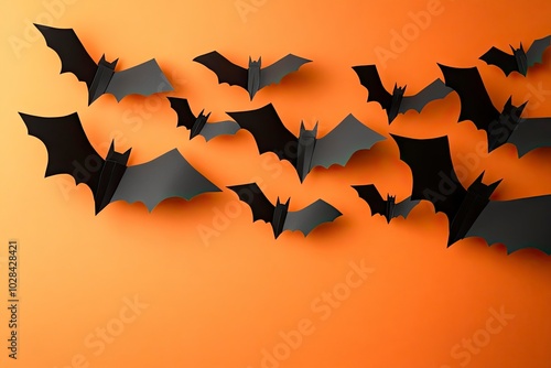 halloween and decoration concept - paper bats flying with generative ai