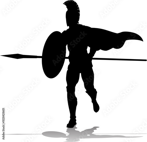A Spartan or Trojan ancient Greek hoplite warrior silhouette. Could also be a Roman gladiator.