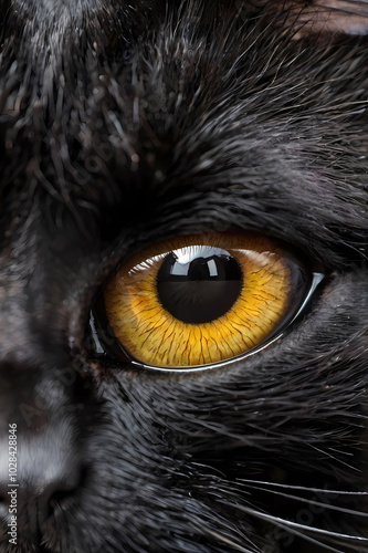 close-up of the iris of a black cat