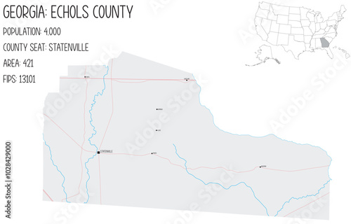 Large and detailed map of Echols County in Georgia, USA.