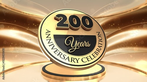 200 years, 200th anniversary logo loop, looped video background, backdrop in 3D Gold 