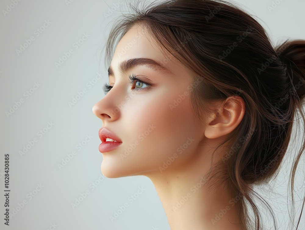 profile of a beautiful woman, front camera profile of a beautiful woman, front camera