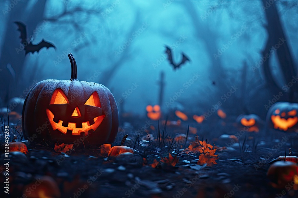 Halloween background, copy-space, 3d render with generative ai Halloween background, copy-space, 3d render with generative ai