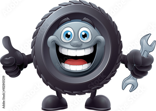 A tyre or tire cartoon car service mechanic mascot cartoon character