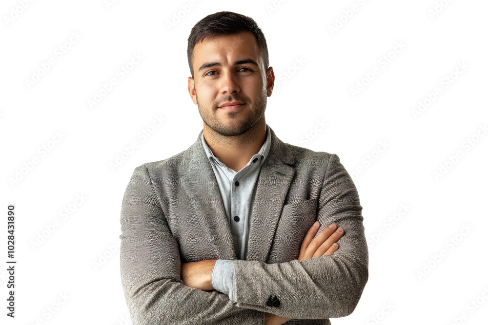 Portrait of a man in a casual blazer with arms crossed confidently on a transparent background Portrait of a man in a casual blazer with arms crossed confidently on a transparent background