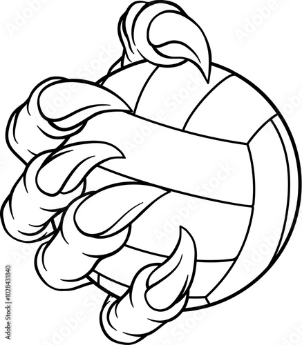 An eagle, dragon or dinosaur monster claw hand holding a volleyball volley ball illustration photo