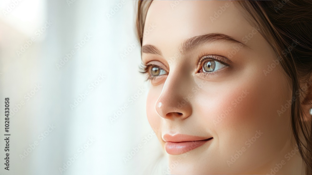 Naklejka premium Close-up Portrait of a Young Woman with Natural Beauty