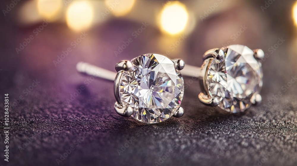 Elegant Diamond Stud Earrings on Sparkling Background Elegant Diamond Stud Earrings on Sparkling Background