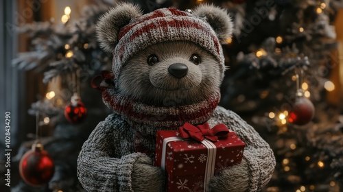 Wallpaper Mural christmas teddy bear with gift box Torontodigital.ca