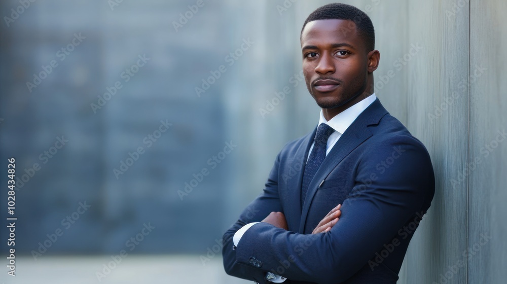 Confident Businessman in Suit Leaning Against a Wall Confident Businessman in Suit Leaning Against a Wall