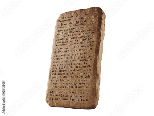 Stone tablets with Hebrew inscriptions representing the Ten Commandments, white background. PNG transparent.