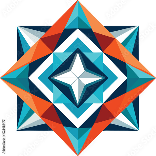 Geometrical illustration with a symmetrical arrangement of triangles shapes.Generative AI.