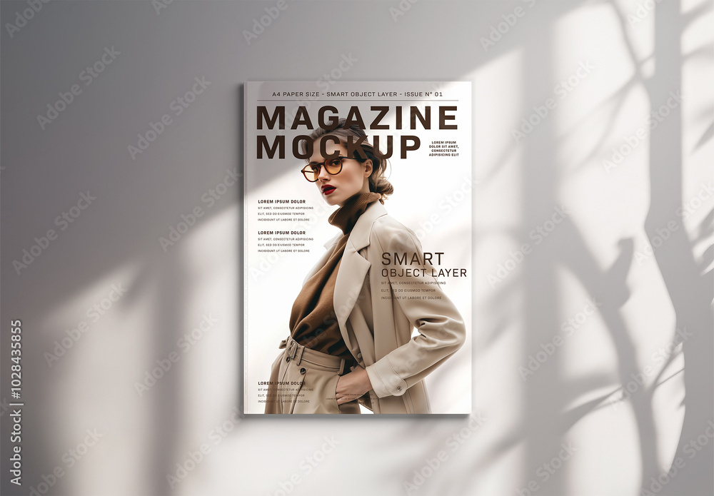 Isolated Magazine Cover With Editable Soft Shadows Mockup Stock ...
