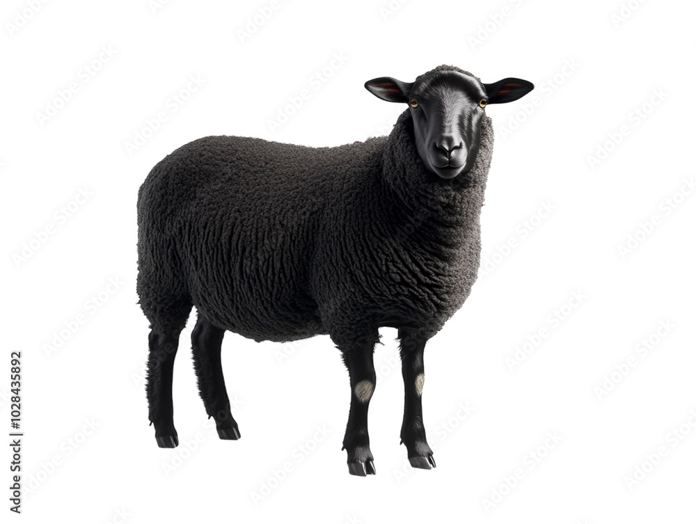 Naklejka premium Black sheep standing on white background PNG transparent.