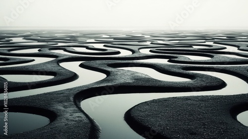 Rippled Pathways: A vast landscape filled with pathways that ripple and distort like waves in water