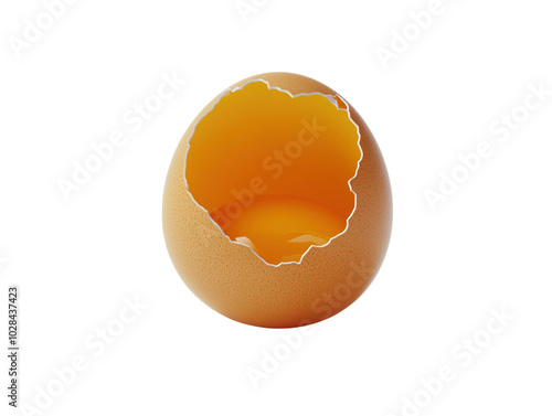 Half broken egg shell on white background, isolated kitchen ingredient. PNG transparent. photo