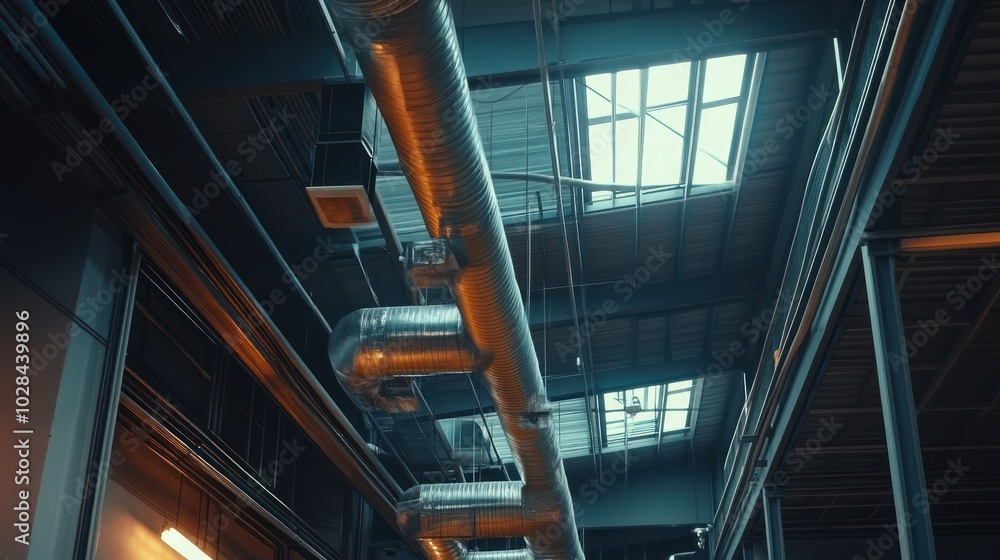 Industrial Ceiling with Metal Pipes and Skylight Industrial Ceiling with Metal Pipes and Skylight