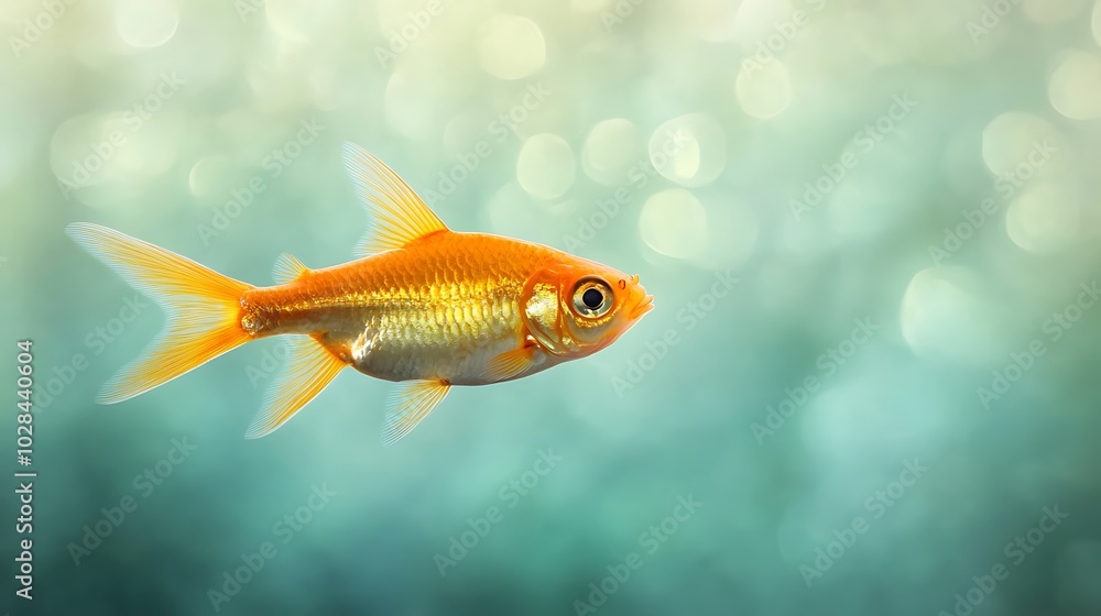 Radiant Orange Fish Floats Amidst Dreamy Bokeh Background Radiant Orange Fish Floats Amidst Dreamy Bokeh Background