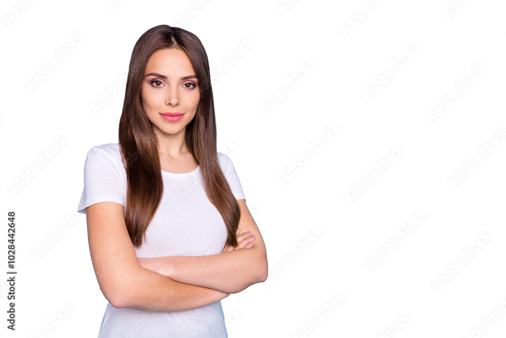 Portrait of her she nice-looking attractive lovely lovable groomed content gorgeous straight-haired lady folded arms isolated over bright vivid shine blue green teal turquoise background Portrait of her she nice-looking attractive lovely lovable groomed content gorgeous straight-haired lady folded arms isolated over bright vivid shine blue green teal turquoise background