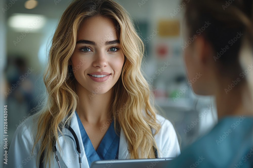Fototapeta premium Smiling Female Doctor in Medical Uniform with Stethoscope