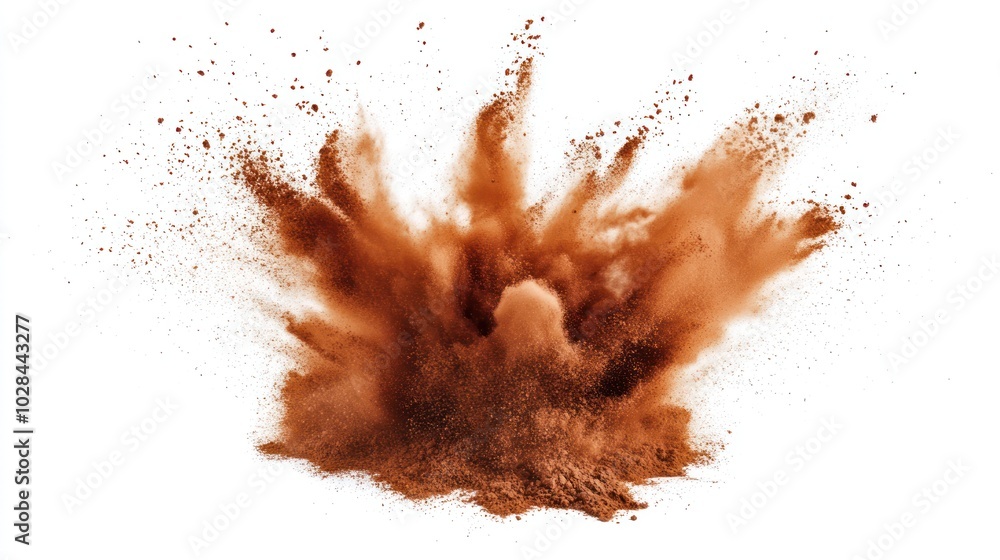 A burst of brown powder, resembling an explosion of dust or color. A burst of brown powder, resembling an explosion of dust or color.