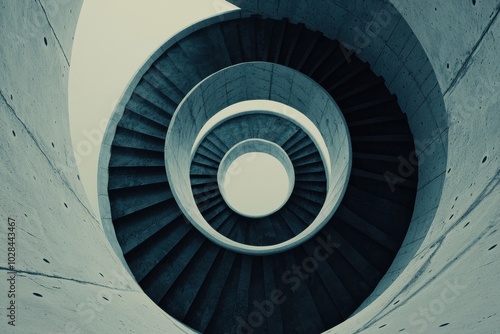 The Spiral of Desire and Contentment: A swirling spiral staircase where each step is a symbol of happiness (a new car, love, fame)