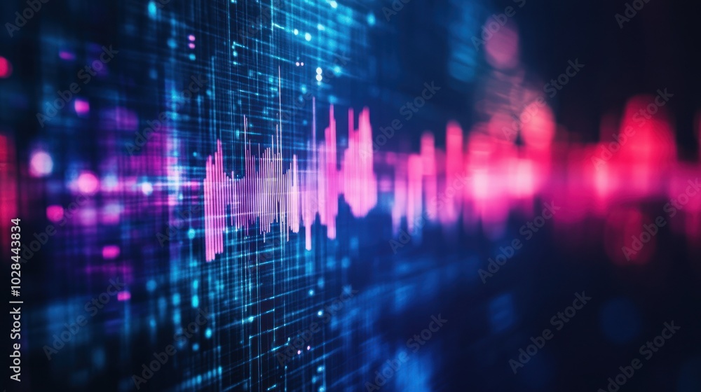 Abstract Digital Audio Waveform with Blue and Pink Lights Abstract Digital Audio Waveform with Blue and Pink Lights