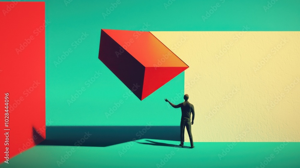 Too Busy for Success to Find You: A figure intensely focused on building something, while the abstract shape of Too Busy for Success to Find You: A figure intensely focused on building something, while the abstract shape of