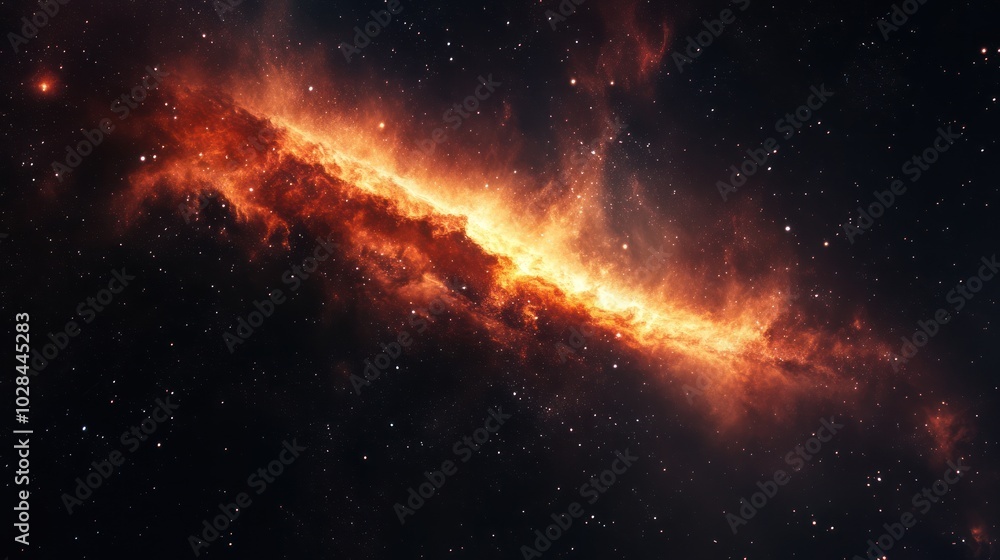A Fiery Nebula with Scattered Stars in a Dark Cosmic Background A Fiery Nebula with Scattered Stars in a Dark Cosmic Background