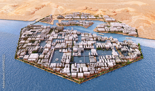 Obraz na plátně Oxagon city NEOM project ecosystem in Saudi Arabia: futuristic floating industrial eco city