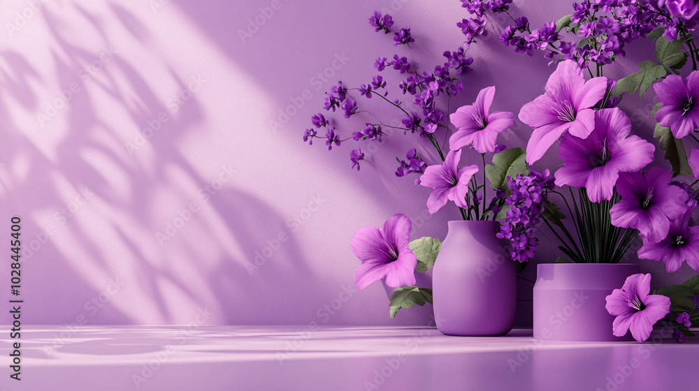 Obraz premium purple flowers in a vase on purple background