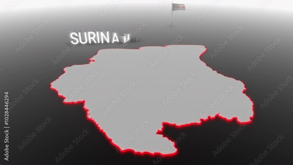 3d animated map of Suriname gets hit and fractured by the text “Recession” 3d animated map of Suriname gets hit and fractured by the text “Recession”
