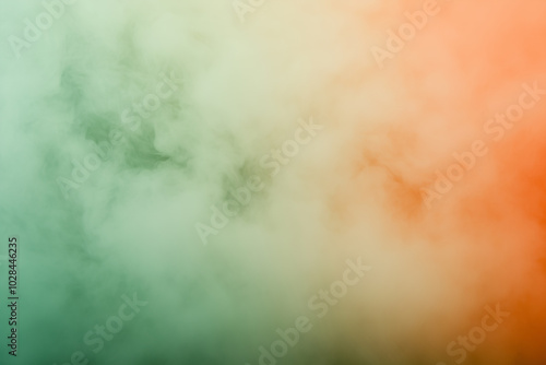 Abstract banner template with smog effect background. Smoke, fog or dust with color gradient coral to blue.