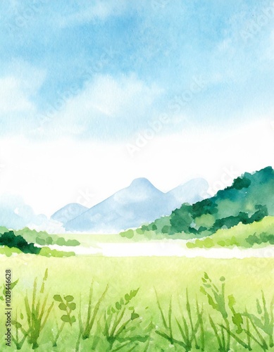 穏やかな草原の風景画