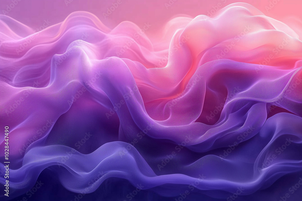 Fototapeta premium Abstract banner template with silky effect background. Smoke, smog, fog or dust with color gradient purple to pink.