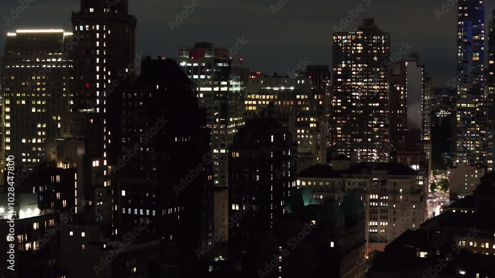 Aerial view of skyscrapers in Brooklyn at night Aerial view of skyscrapers in Brooklyn at night